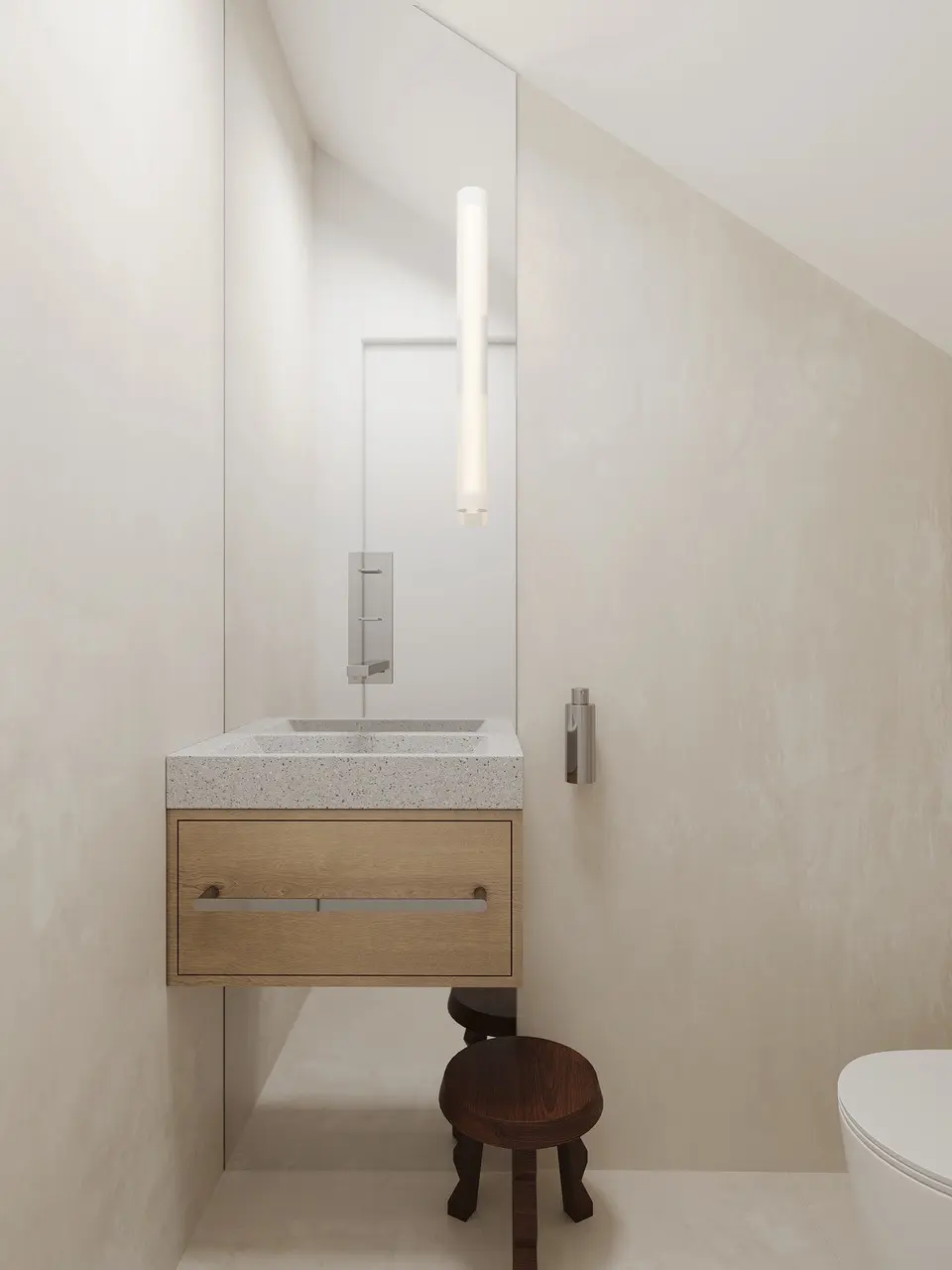 Toaleta pod skosem – projekt wnętrza NicaDesign, Warszawa