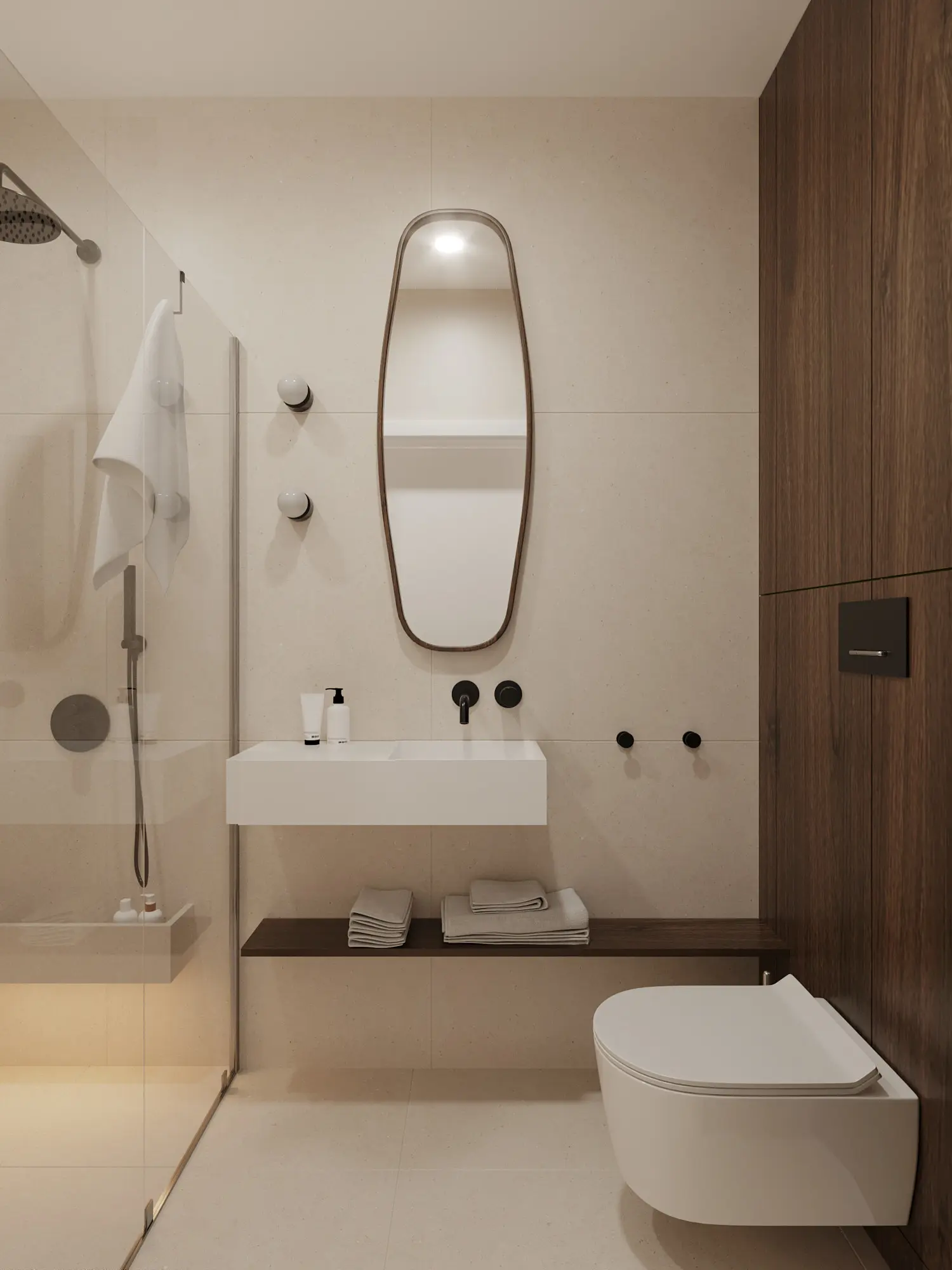 Jasna łazienka z prysznicem – projekt wnętrza NicaDesign, Warszawa