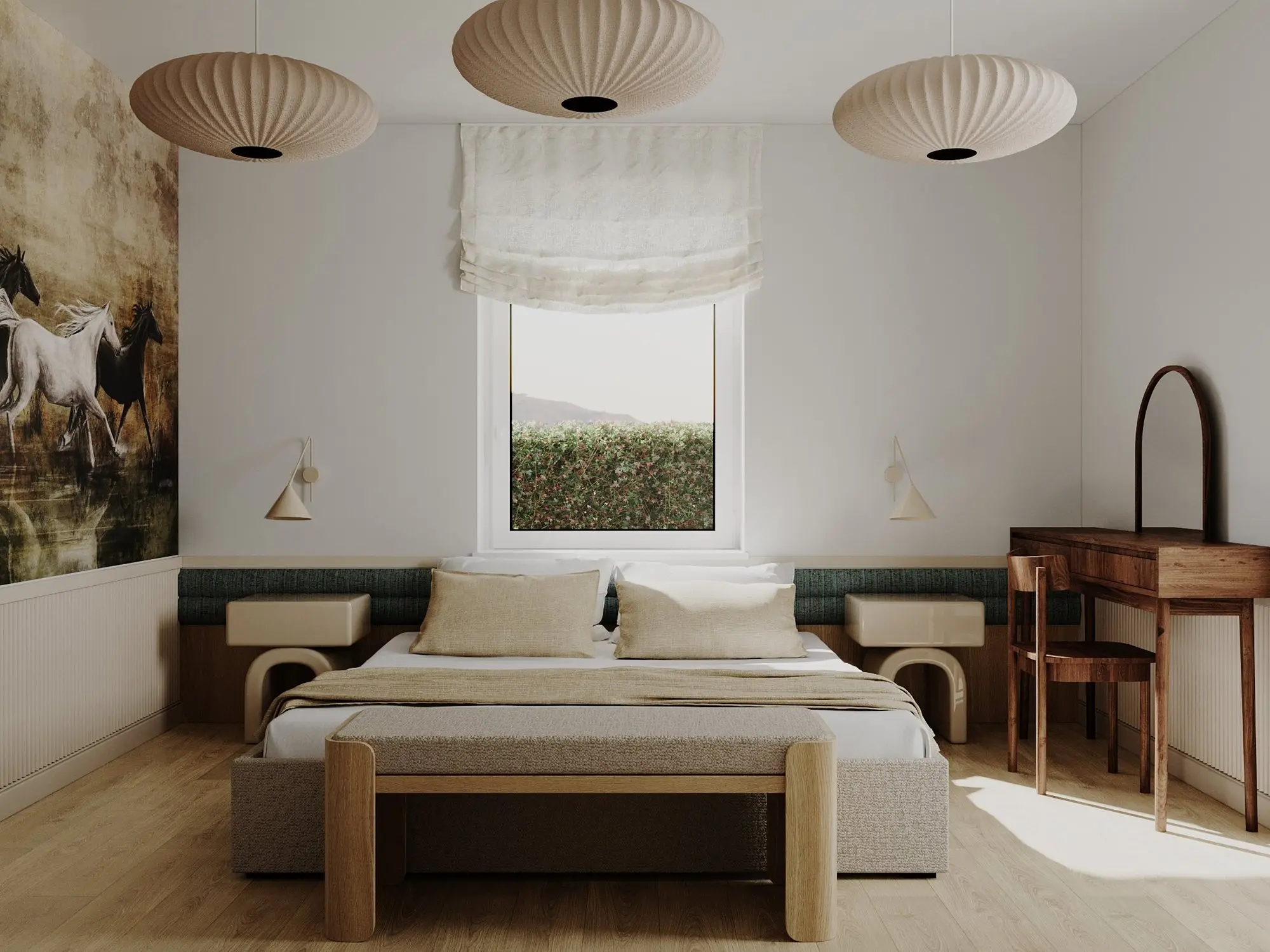 Sypialnia z muralem – projekt wnętrza NicaDesign, Warszawa